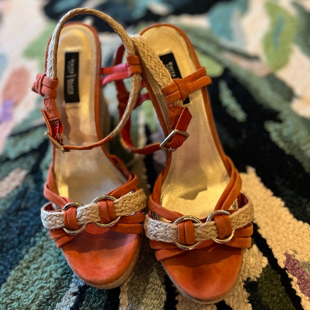 2 for $30 🔥 Peachy Orange, Cork and Jute Wedges